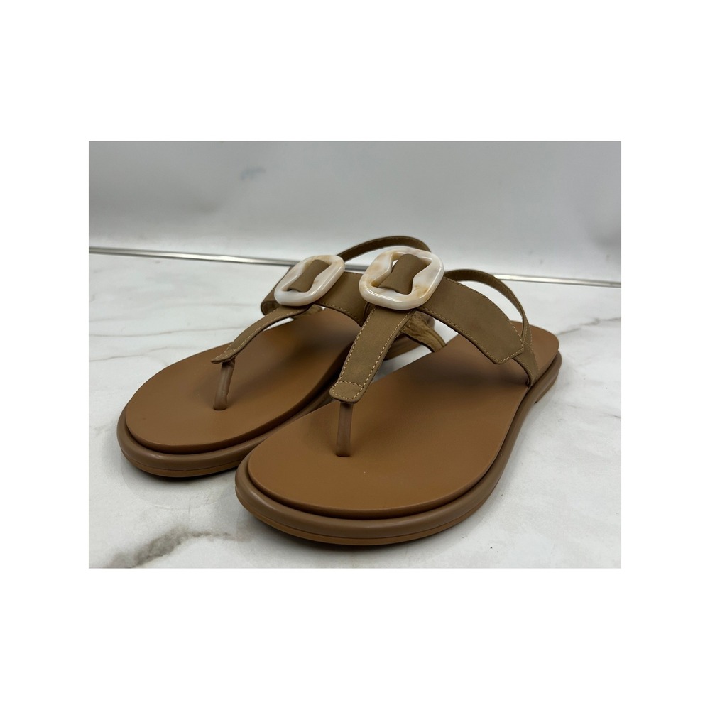 OluKai Sandals Womens 7 La'i T-Bar Tan Brown Slingback Marbled Buckle 20510-3434